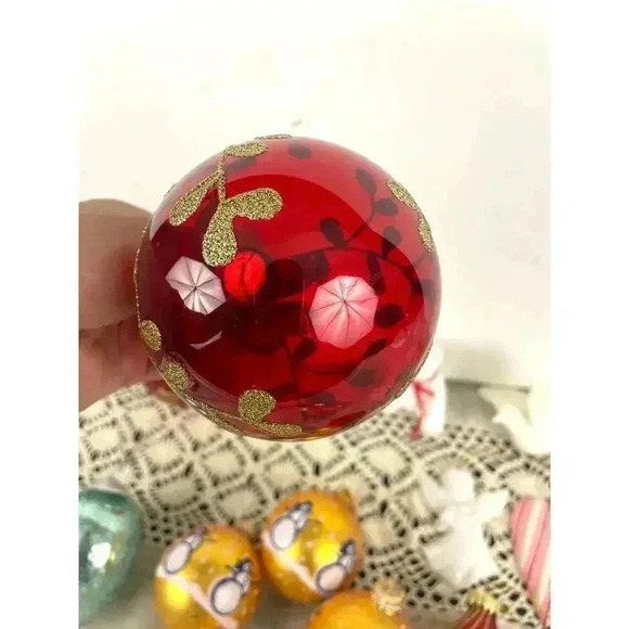 Lot of 14 VTG Christmas Ornaments Hearts Ceramic Glass Snowman Cracked Glitter - Picture 5 of 13